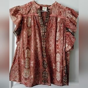 Matilda Jane Good Heart Medallion Print Ruffle Sleeve Blouse